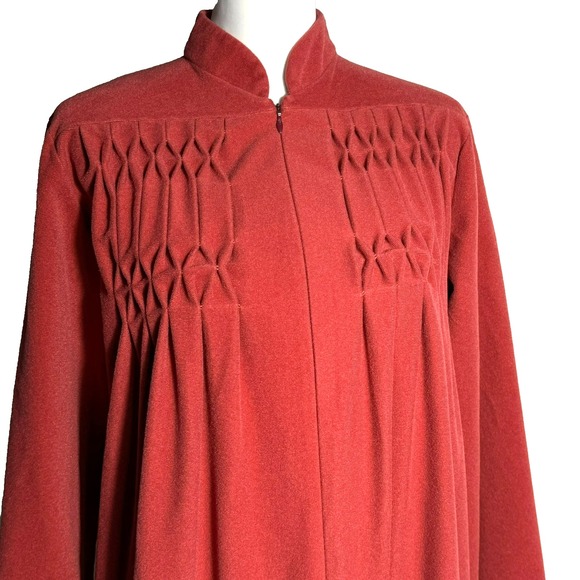 KAYSER Medium Peach Velour Vintage 70s Long Robe Housecoat Nightgown Pintuck - Picture 1 of 8